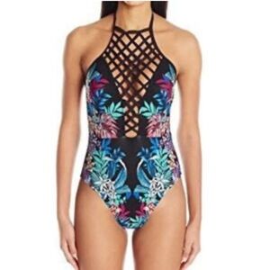 Kenneth Cole Strappy floral one pc swimsuit S
